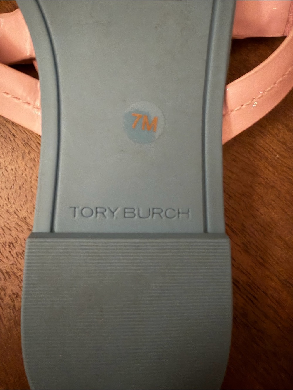 Tory Burch Miller Sandals Light Blue Pink Patent Logo Sz 7 ππ©· - Picture 4 of 8